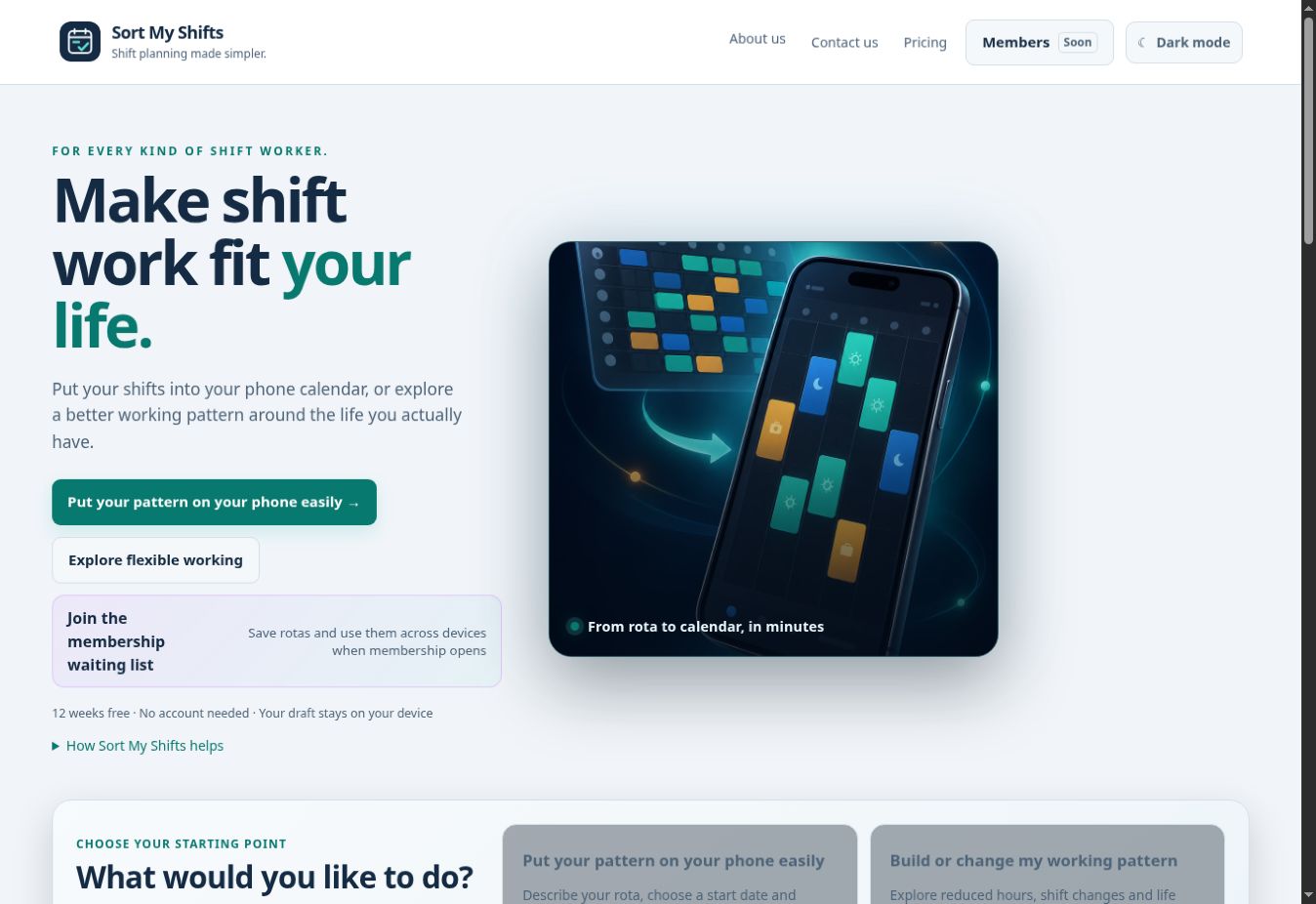 Sort My Shifts website preview